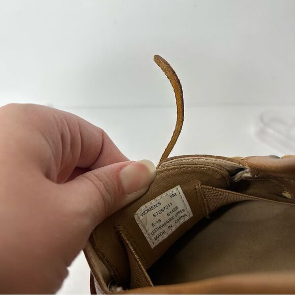 Stylish Tan Boat Shoes with Gold Accents - Picture 10 of 11